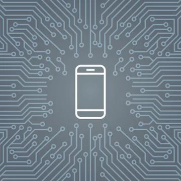 Cell Smart Phone Icon Over Computer Chip Moterboard Background Banner イラスト素材