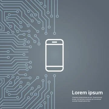 Cell Smart Phone Icon Over Computer Chip Moterboard Background Banner Stockillustratie
