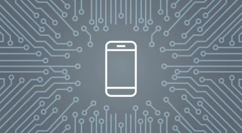 Cell Smart Phone Icon Over Computer Chip Moterboard Background Banner 스톡 일러스트