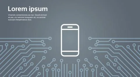 Cell Smart Phone Icon Over Computer Chip Moterboard Background Banner イラスト素材