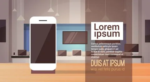 Cell Smart Phone Modern Electronics Store Shop Interior Banner Copy Space Stock Illustration