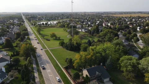 Cell Tower. Aerial shooting from the drone. Suburban environment Stock Footage 141022347