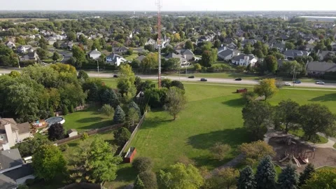 Cell Tower. Aerial shooting from the drone. Suburban environment Stock Footage 141023235
