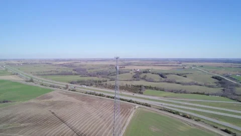 Cell tower is being prepared by climber tower. Stock Footage 223071300