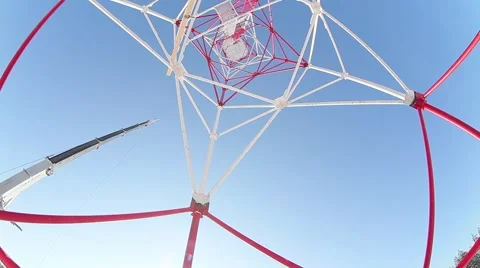 The cell tower. The construction of cell towers in the forest. Stock Footage 54946147