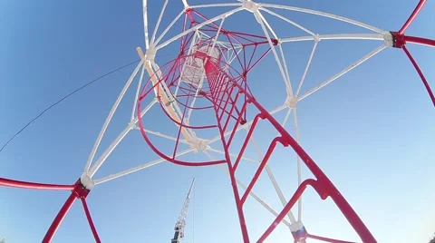 The cell tower. The construction of cell towers in the forest. Stock Footage 54946161