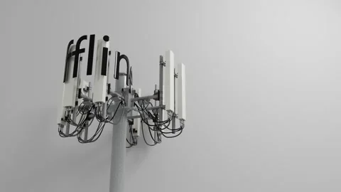 Cell Tower Marked Offline Against Clean Gray Background Stock Footage 336589273