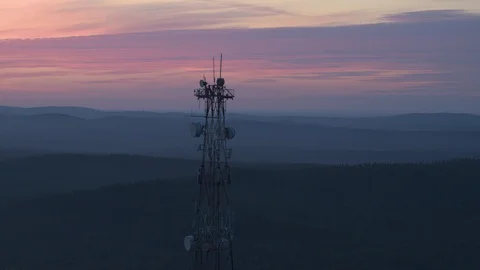 Cell tower on the mountain Stock Footage 93482244