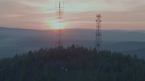 Cell tower on the mountain Stock Footage 93774326