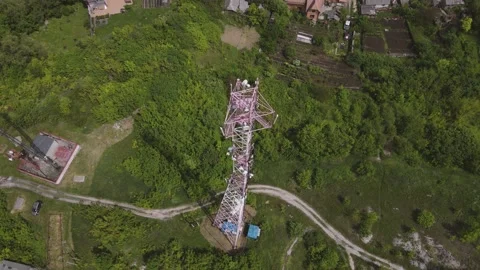 Cell tower in the mountains. 4k drone footage Stock Footage 218118839