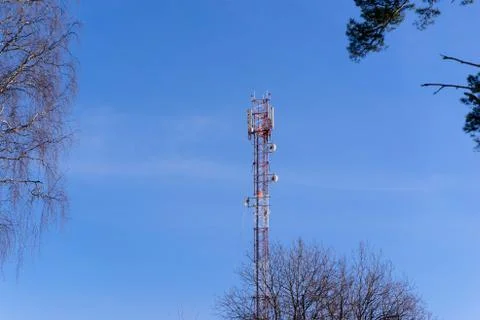 The cell tower operator in the forest Stock Photos
