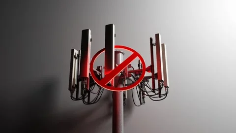 Cell Tower With Red Prohibition Sign Blocking Signal Stock Footage 334979544