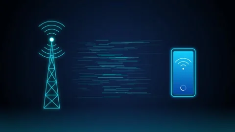 Cell tower sending high speed data to smartphone in a seamless loop 5g tech.. Stock Footage 346243832