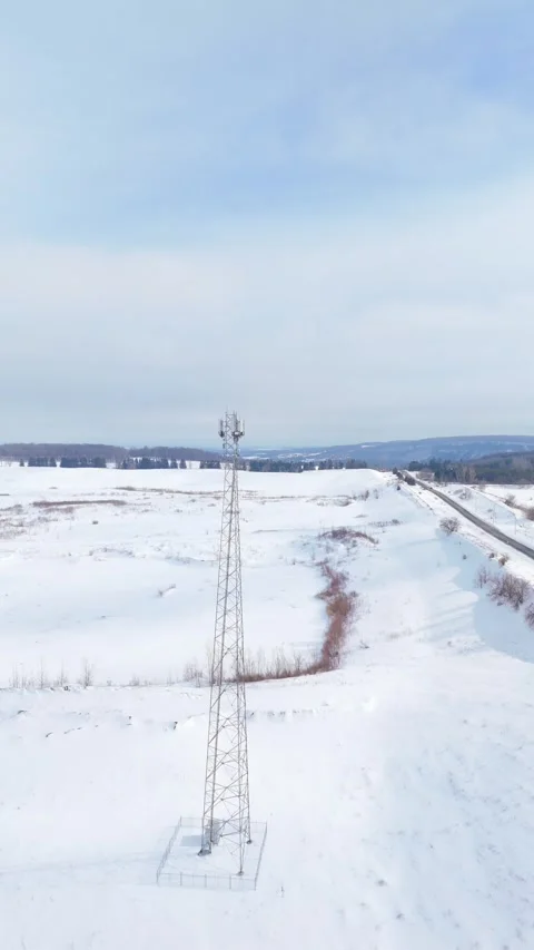 Cell Tower On Snowy Landscape Stock Footage 337936566