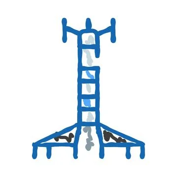 Cell tower transmitting signal doodle illustration drawing Stock Illustration