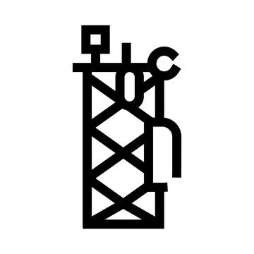 Cell tower transmitting signal icon line art Stock Illustration