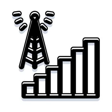 Cell tower transmitting wireless signal with strength bars Stock Illustration
