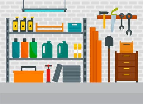 Cellar garage background, flat style Stock Illustration