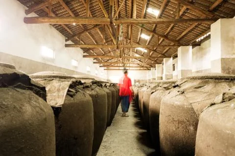 Cellar inside, arranged in neat jars Stock Photos