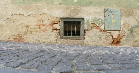 Cellar Window of Dilapidated Building Stock Footage 113766781