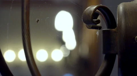 Celling lights and small spider in cobweb - Focus change Stock Footage 55811503