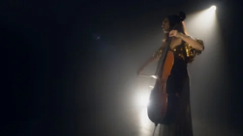 The cellist performs on stage. Vidéo 95845961