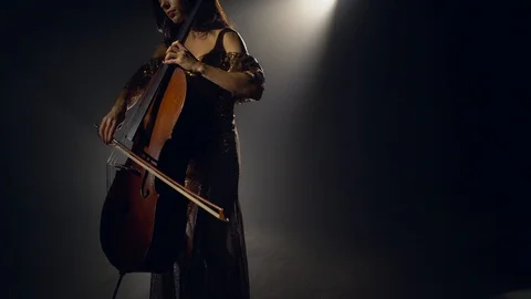The cellist performs on stage. Vidéo 95846421
