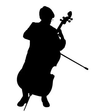 Cellist Playing Upright String Instrument In Silhouette Illustrazione stock