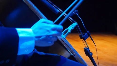 Cellist plays the cello on stage. Close up. Stock Footage 119439073