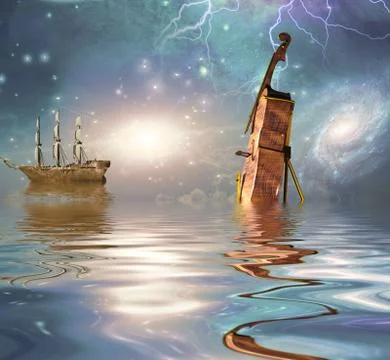 Cello in dream like landscape Stock Illustration