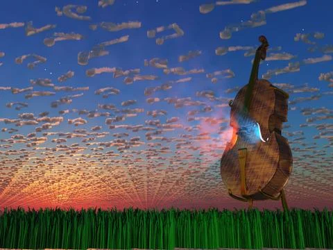 Cello emits light with clouds formed as musical notaions Stock Illustration