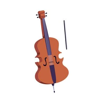 Cello icon with bow flat vector illustration isolated on white background. 스톡 일러스트