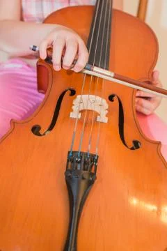 Cello instrument close up view Stock Photos