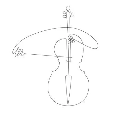 Cello music player continuous one line drawing minimalist, cellist hands playing Stock Illustration
