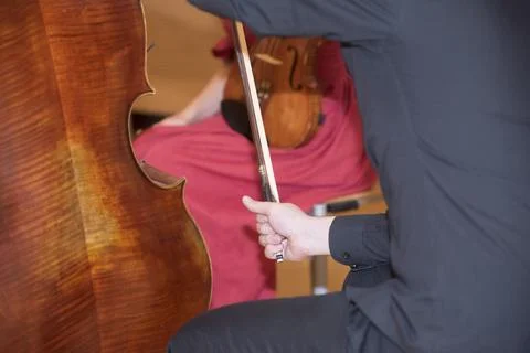 Cello or violoncello, string instrument played with a bow Stock Photos