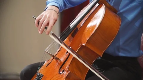 Cello playing close-up Slow motion Stock-Footage 74437808