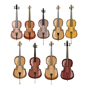 Cello set cartoon vector illustration Stock Illustration