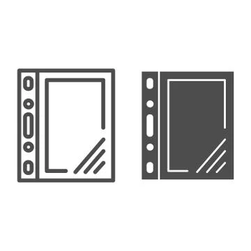 Cellophane file line and solid icon. Document plastic transparent bag symbol Illustrazione stock