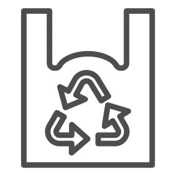 Cellophane package line icon. Polyethylene bag with handles and recycling sign Stock Illustration