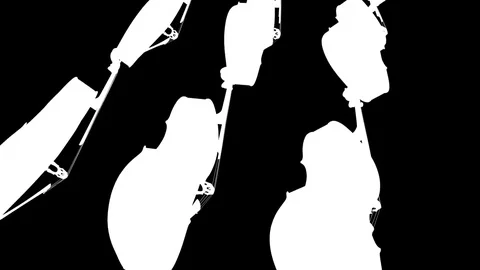 Cellos turning on black background looping CG animation Stock Footage 83435171