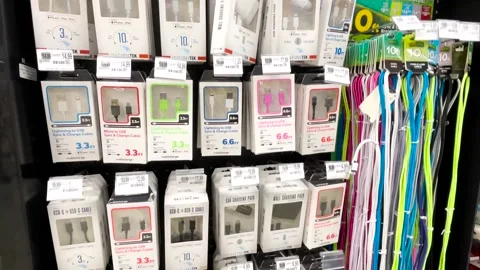 Cellphone accessories display in a retail store Stock Footage 175528763
