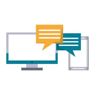 Cellphone and computer with speech bubble Illustrazione stock