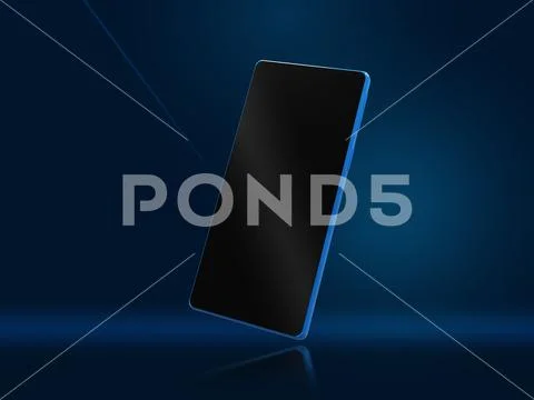 Cellphone With Blank Screen On Dark Blue Background. A Mobile Phone Design. PSD Template