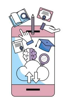 Cellphone with education items イラスト素材