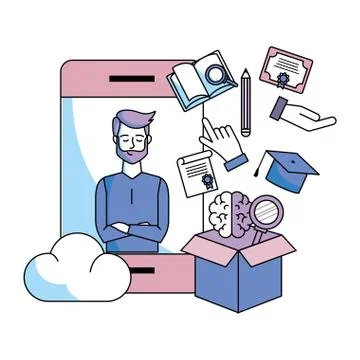 Cellphone with education items Illustrazione stock