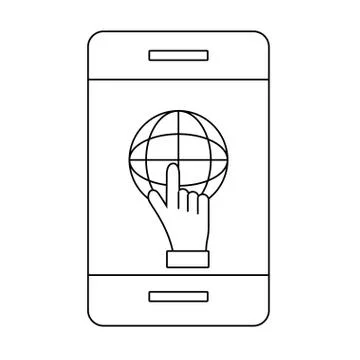 Cellphone with finger point globe 스톡 일러스트