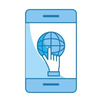Cellphone with finger point globe 스톡 일러스트