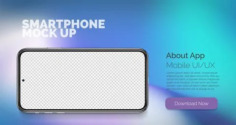 Cellphone horizontal mockup with blank display on abstract background. Vector Stock Illustration