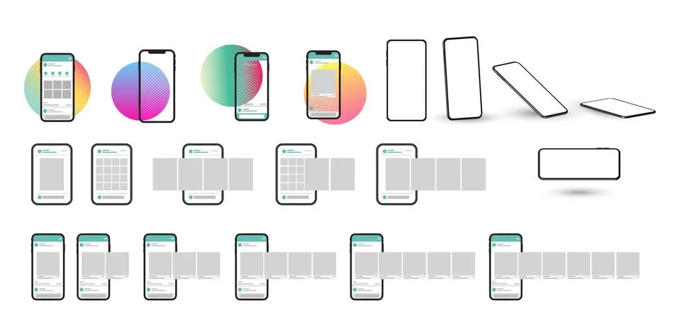 Cellphone with interface carousel post. Vector. Stock Illustration