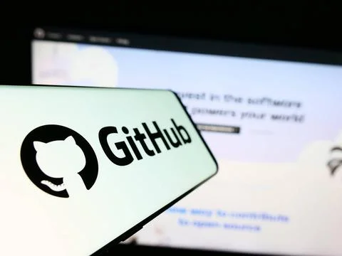  Cellphone with logo of American software development company GitHub Inc. ... Stock-Fotos